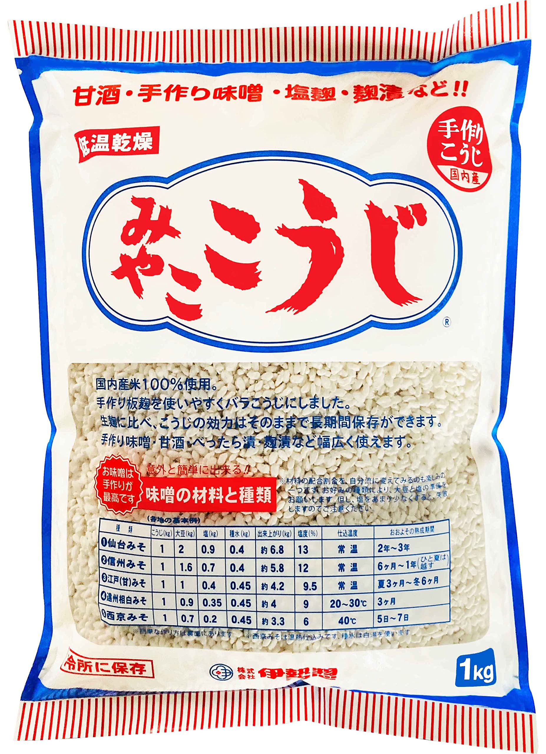 Isesou Miyako Koji 1kg miso jar front view, rich base for soups and sauces.