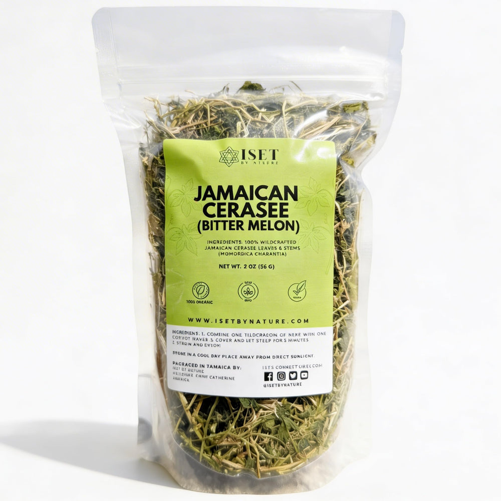 Iset By Nature cerasee tea packet displaying wildcrafted jamaican leaves for a soothing daily ritual