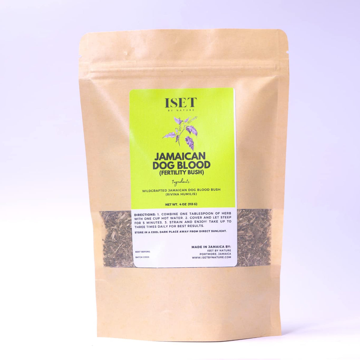 Iset By Nature Jamaican Dog Blood Bush tea loose leaf supports womb health and wellbeing.