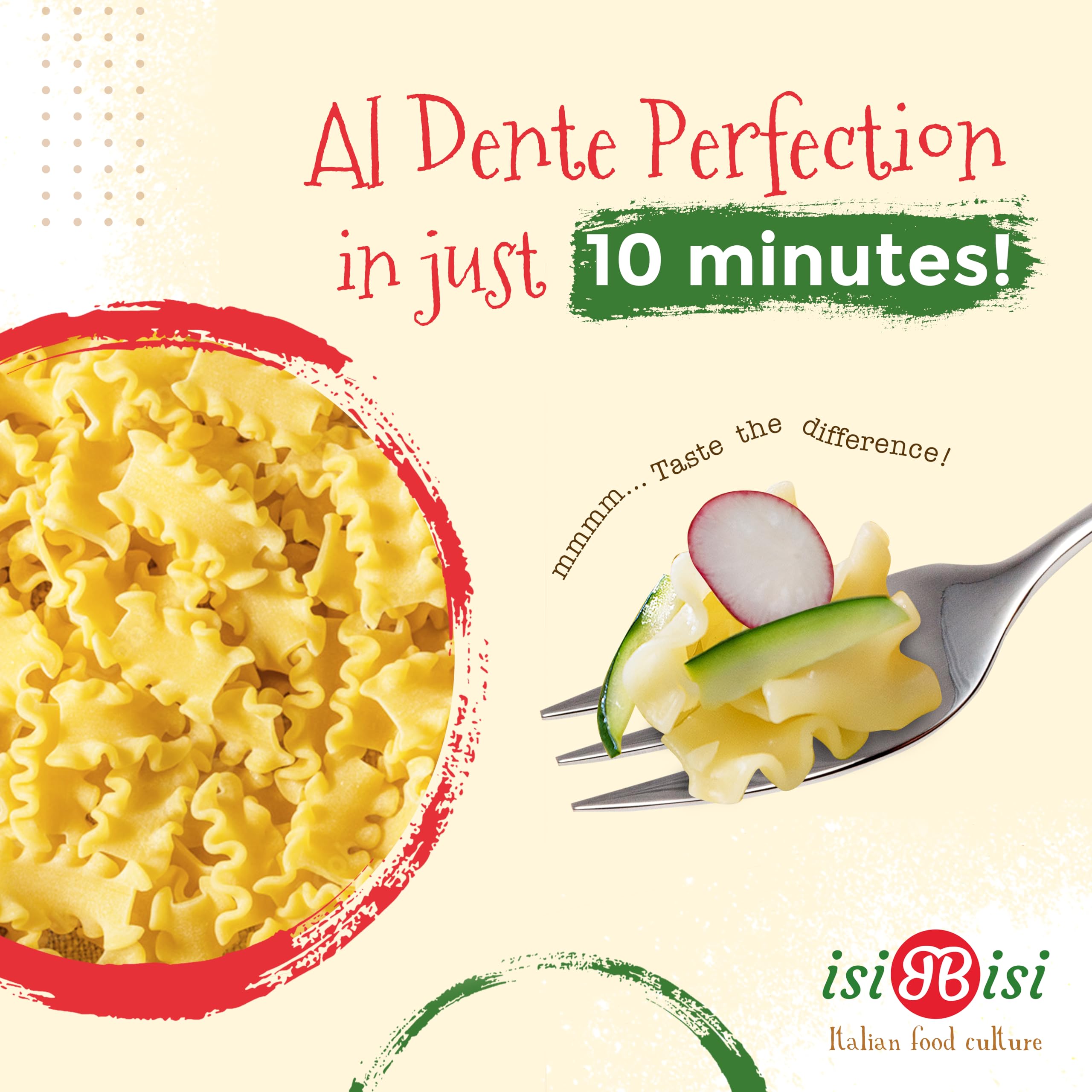 isiBisi Baby Mafalda pasta texture close-up highlights gentle chew