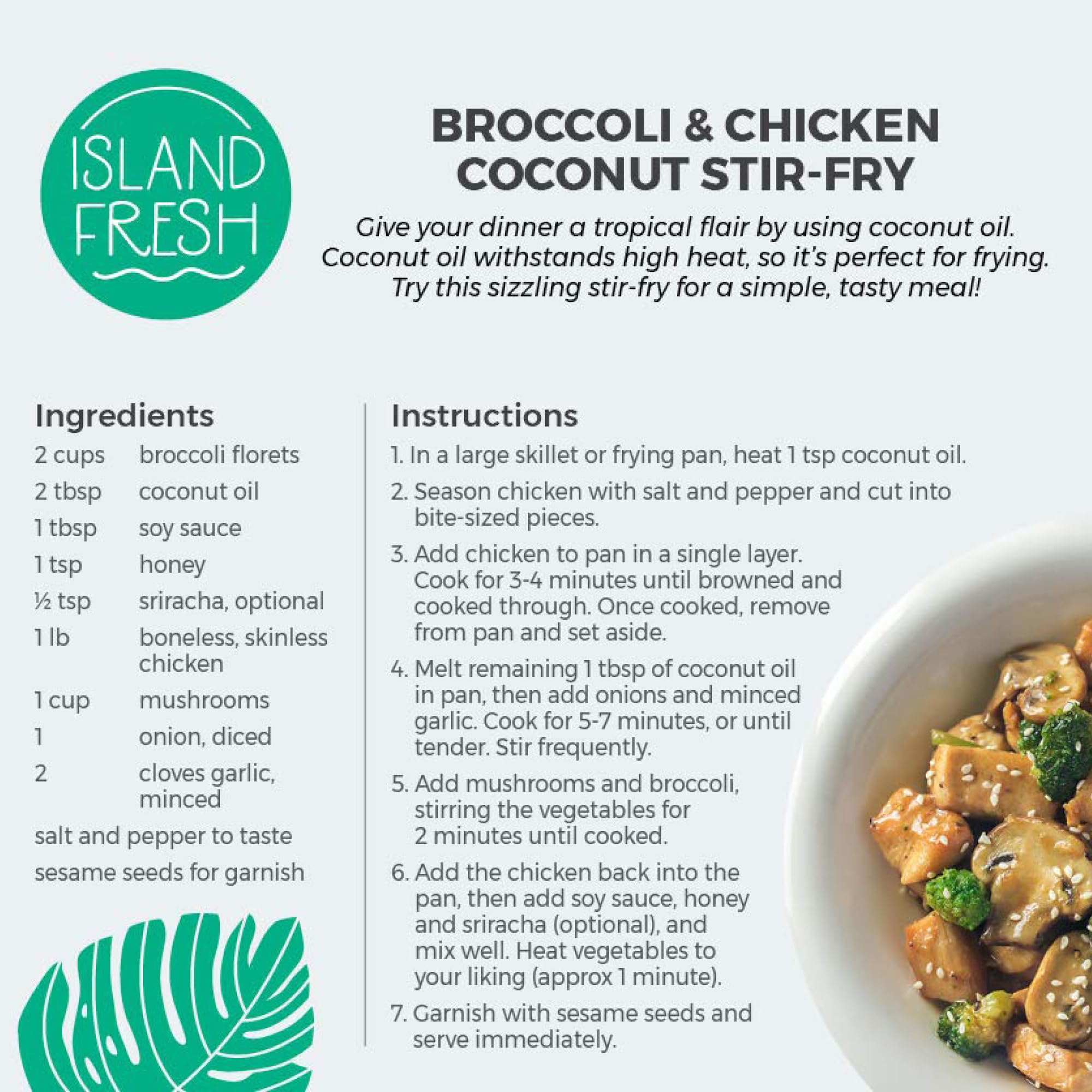 Island Fresh coconut oil bottle with pour spout enables easy daily use.