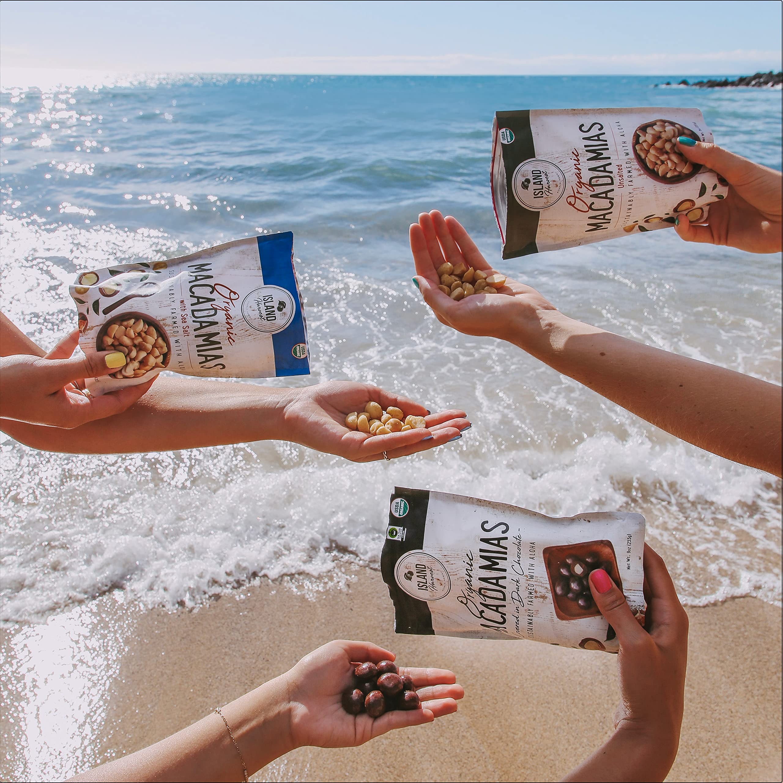 Island Harvest macadamia nuts in bowl for trail mix and snacks