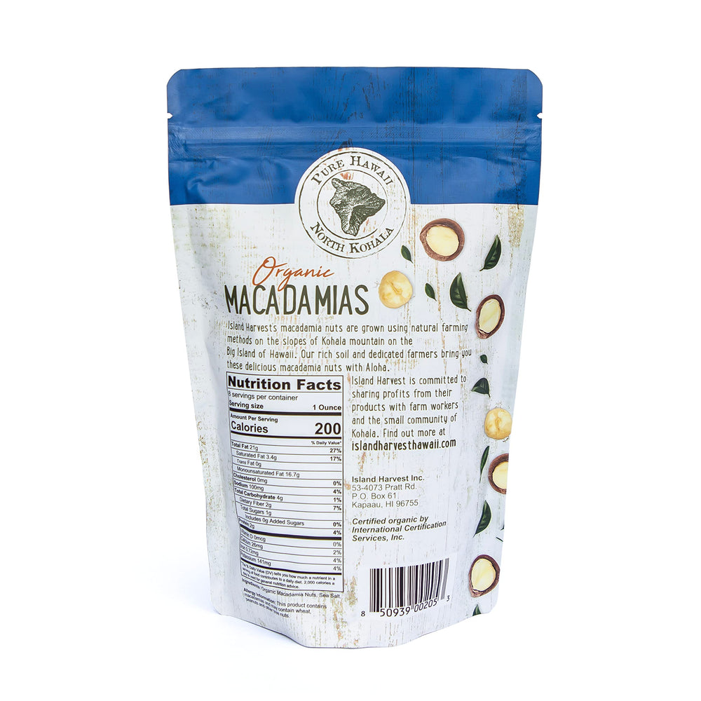 Island Harvest organic label on nuts bag communicates certification.