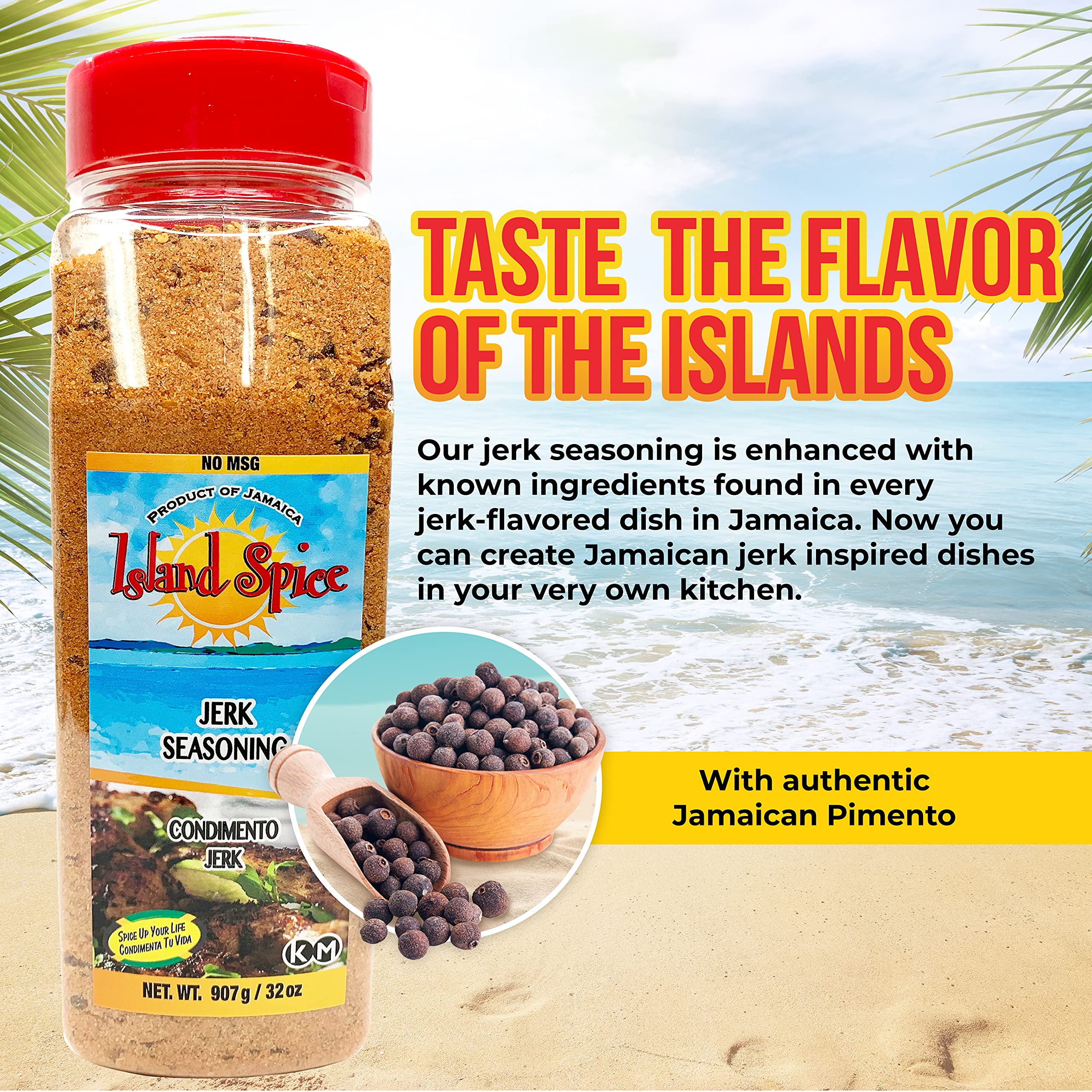 Island Spice Jerk Seasoning bottle pouring over chicken for marinating