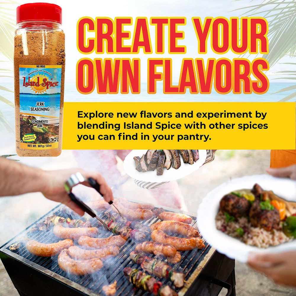 Grilled pork skewers seasoned with Island Spice Jerk Seasoning