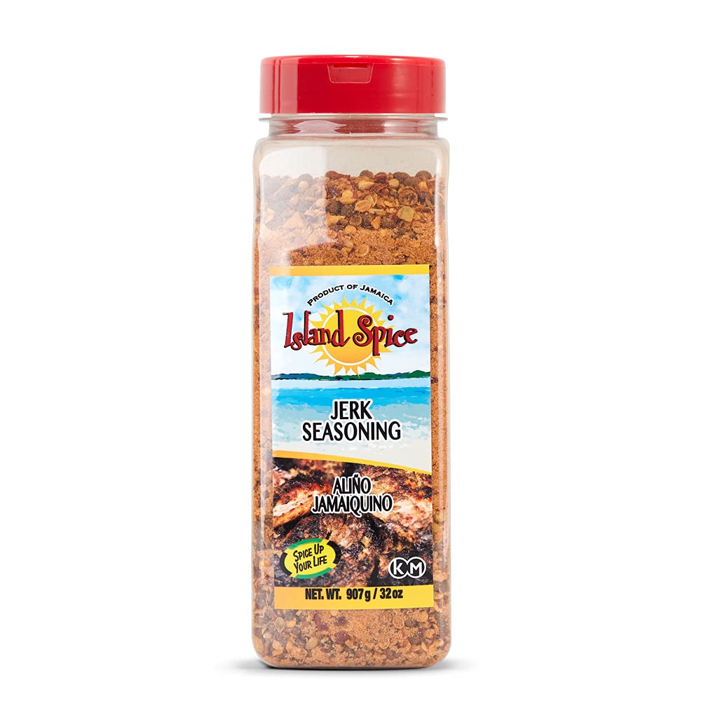 Island Spice Jerk Seasoning jar front showcasing bold Jamaican flavor