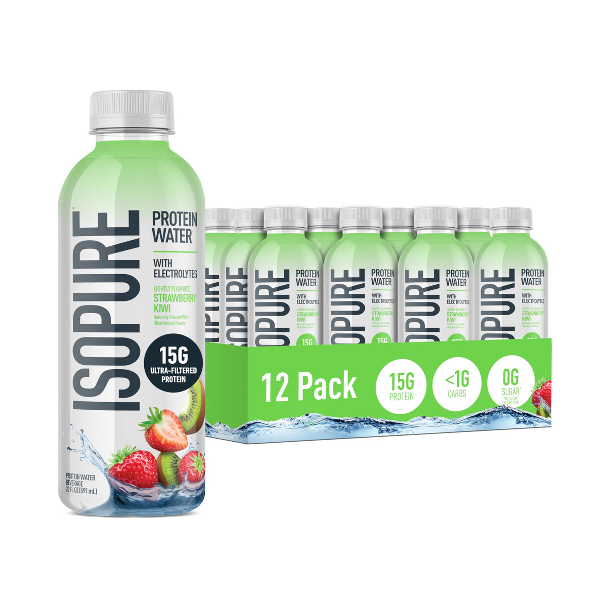 Isopure Clear Protein Water bottle front view for on-the-go protein and hydration.