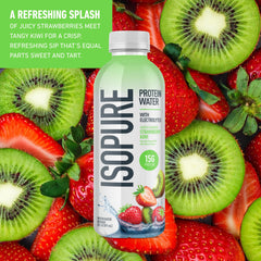 Isopure Clear Protein Water bottle side view, convenient protein boost during workouts.