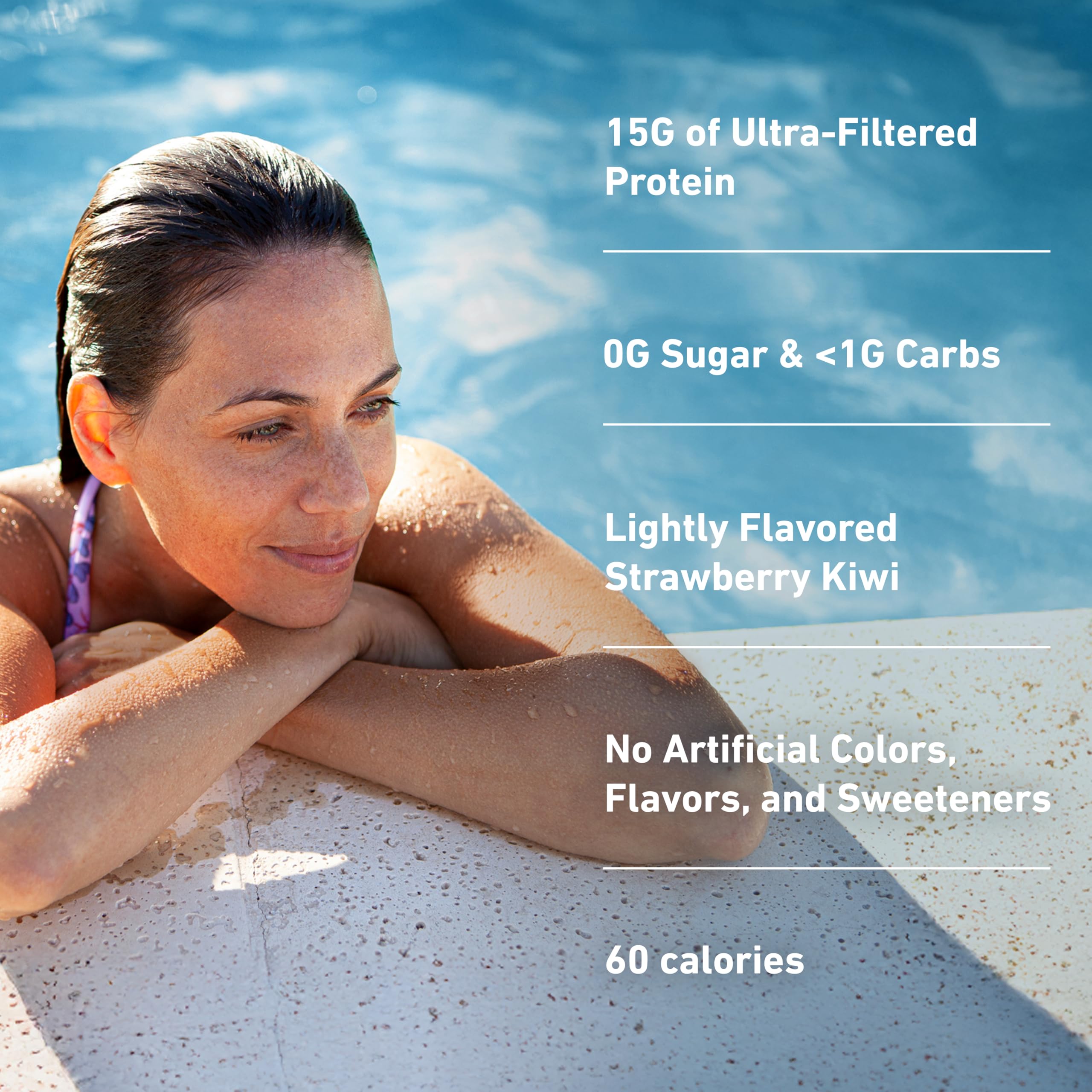 Isopure Clear Protein Water label closeup, clean ingredients and zero sugar.