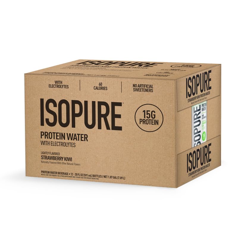 Isopure Clear Protein Water packaging display, convenient multi-pack for busy days.