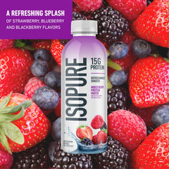 Isopure Clear Protein Water pour showing the clear, smooth texture for quick protein on the go.