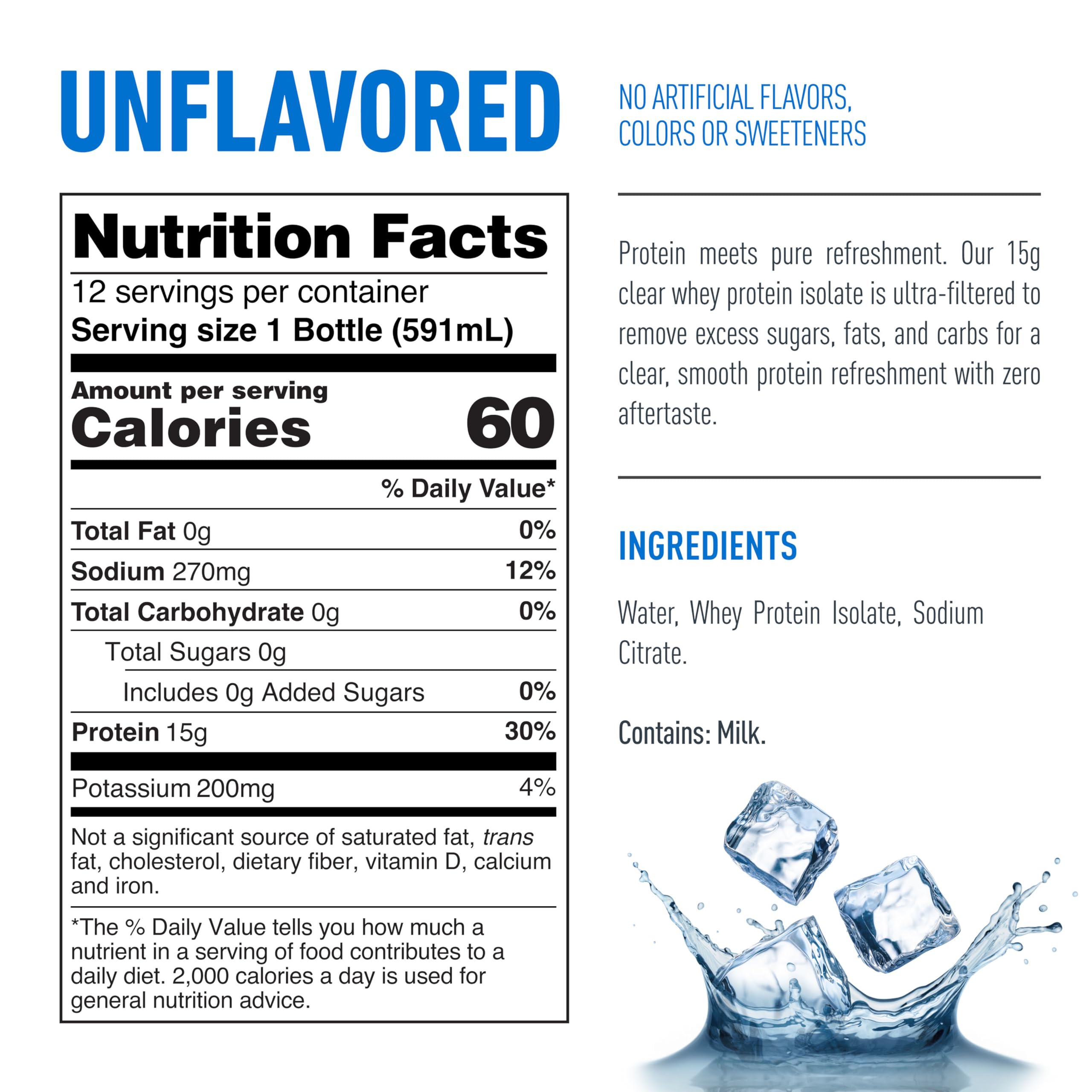 Isopure Clear Protein Water unflavored — clean taste with ultra-filtered whey