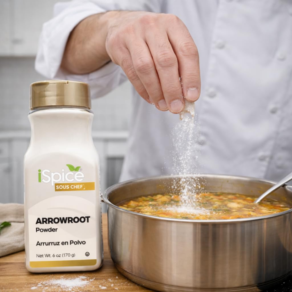iSpice Arrowroot Powder 6oz package on kitchen counter