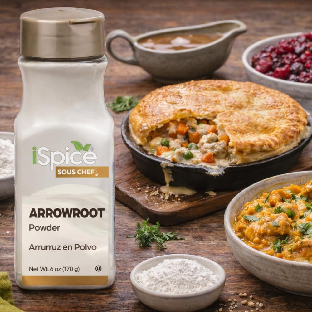 iSpice Arrowroot Powder with Non-GMO badge on label