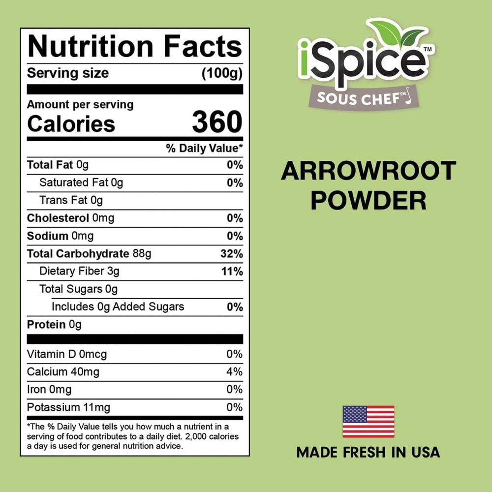 Close-up of iSpice Arrowroot Powder texture showing fine neutral starch