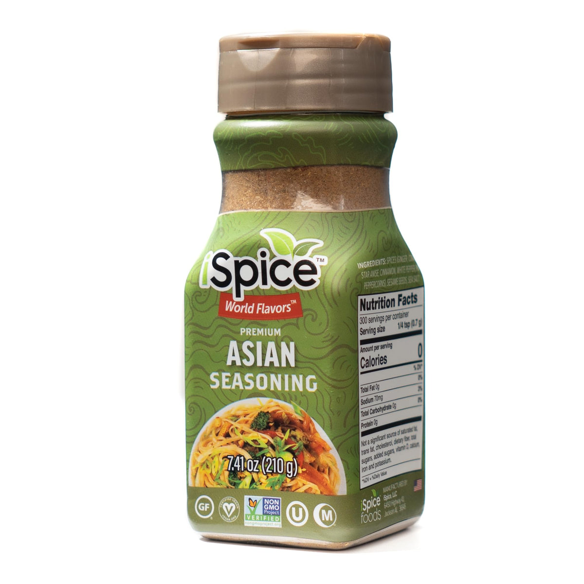 iSpice Asian seasoning bottle front ready-to-use flavor booster for quick meals.