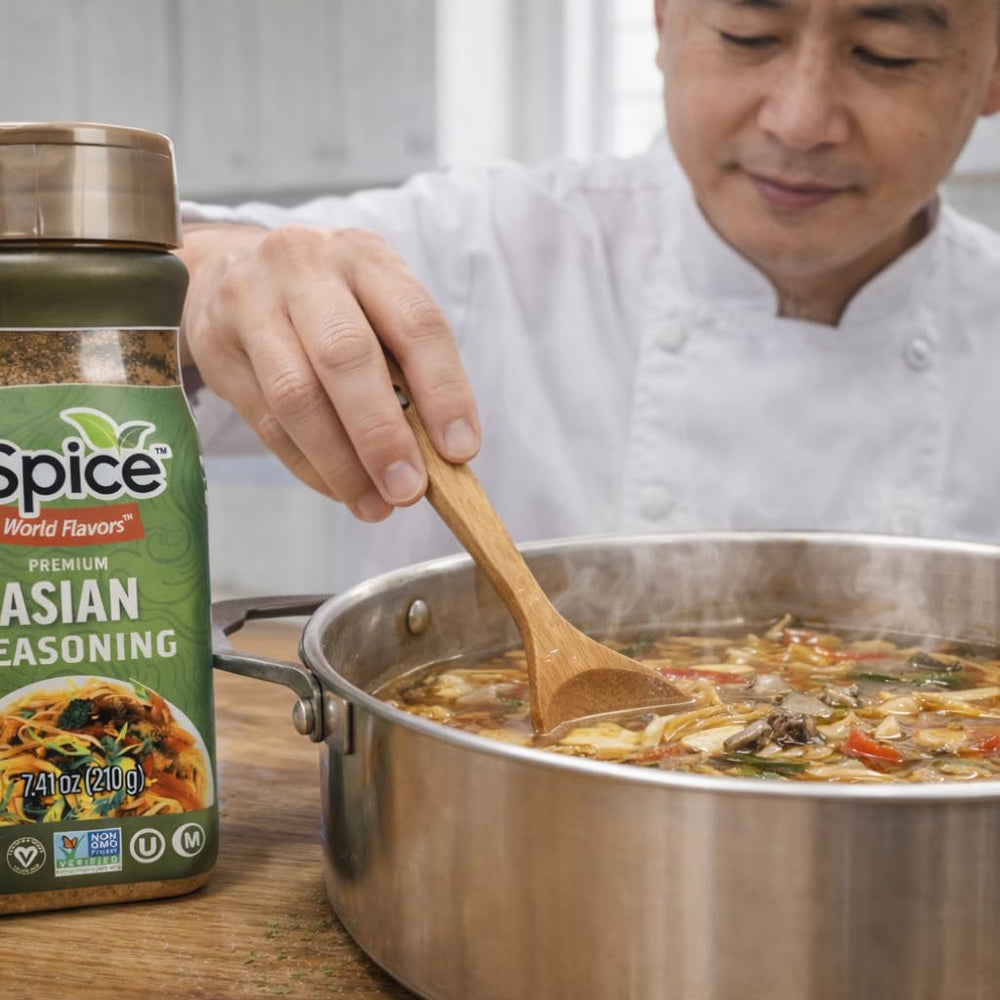 iSpice Asian seasoning on a pan shows fusion cuisine versatility.