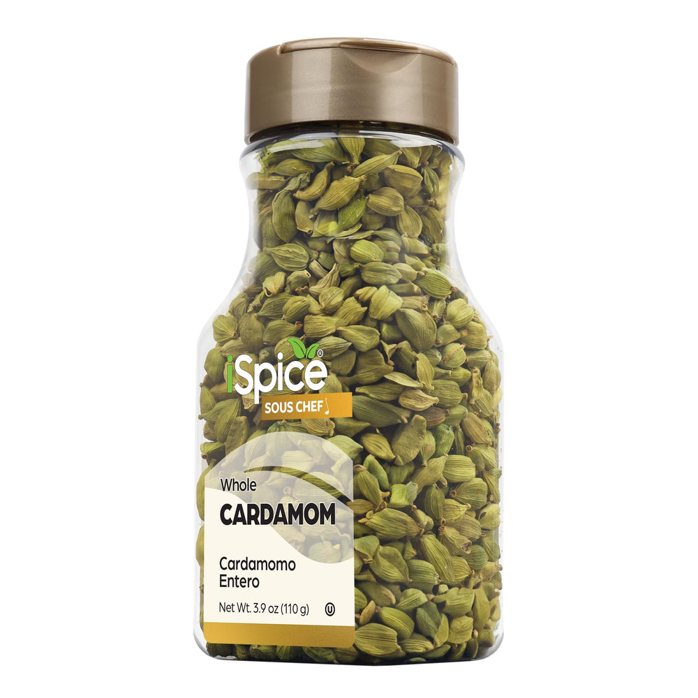 iSpice Cardamom seeds whole in a jar for fresh, aromatic flavoring
