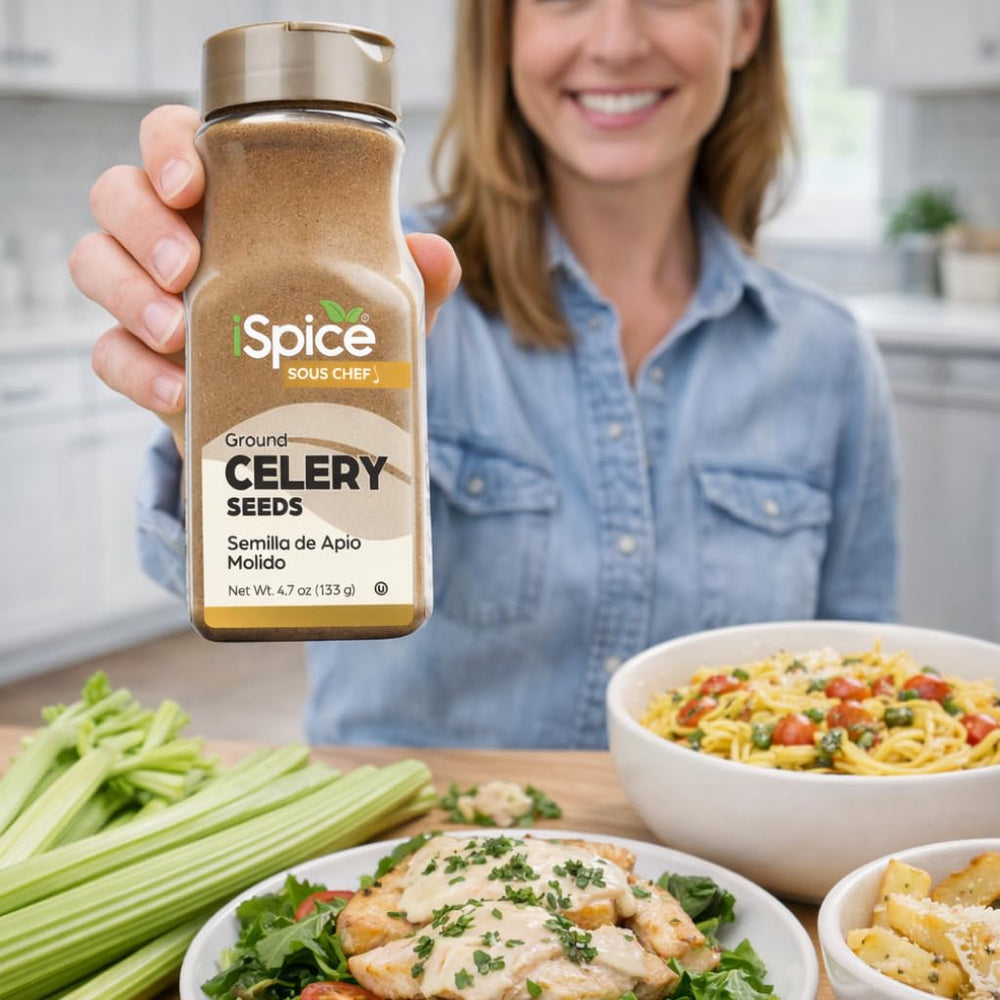 iSpice Celery Seed Ground dusting bowl in action for roasting and seasoning