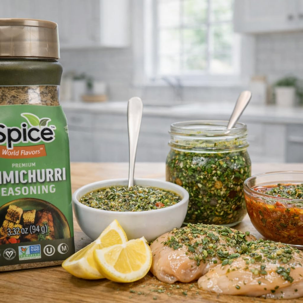 Pantry shelf with iSpice Chimichurri ready-to-use spice