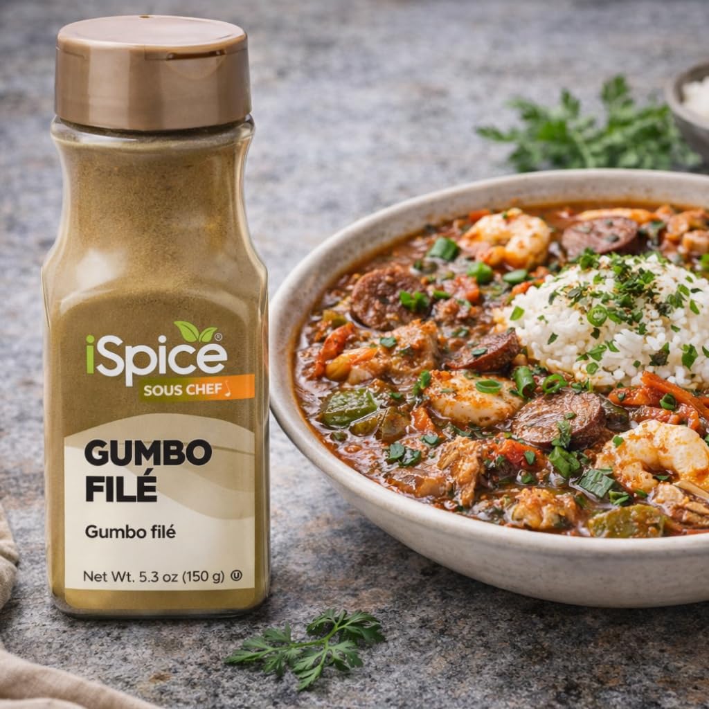 iSpice Gumbo Filé Powder made in USA supporting local farms and flavor.