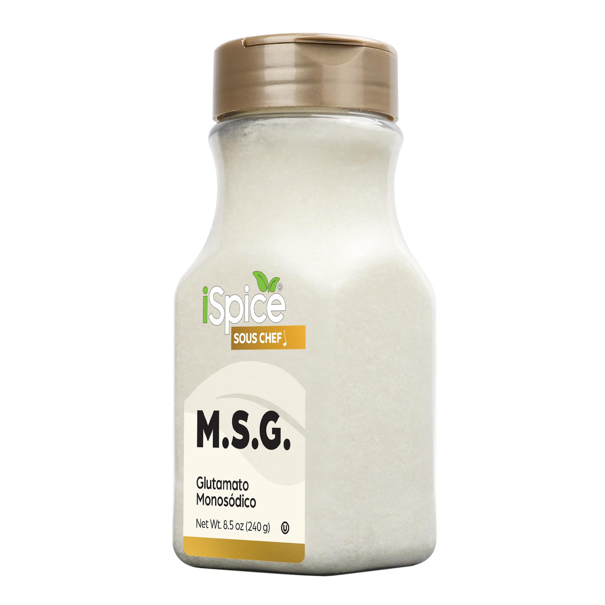 iSpice MSG Seasoning jar front label highlighting flavor enhancer for versatile cooking.