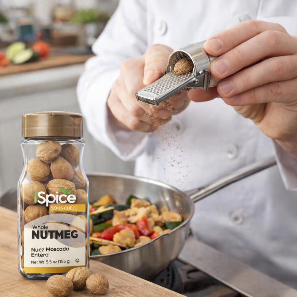 iSpice nutmeg in a sizzling pan enhances savory and sweet dishes
