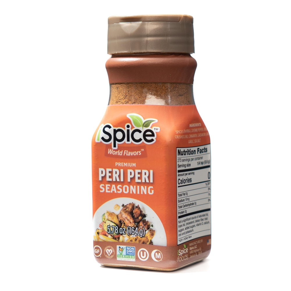 iSpice Peri Peri seasoning bottle front for bold grill flavor.