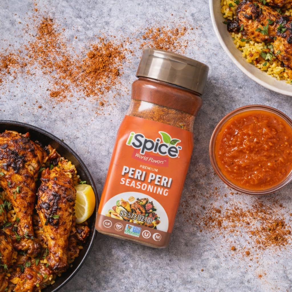 iSpice Peri Peri seasoning on pork roast with vibrant aroma.