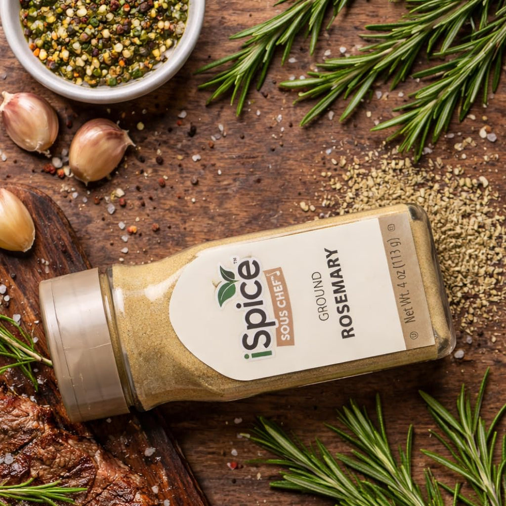 iSpice rosemary ground cooking uses image showing seasoning in a pan.
