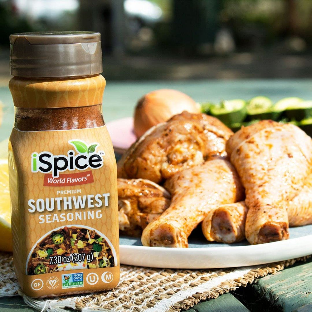 iSpice Southwest Seasoning seafood-veggies shot suggests flavor for seafood and vegetables