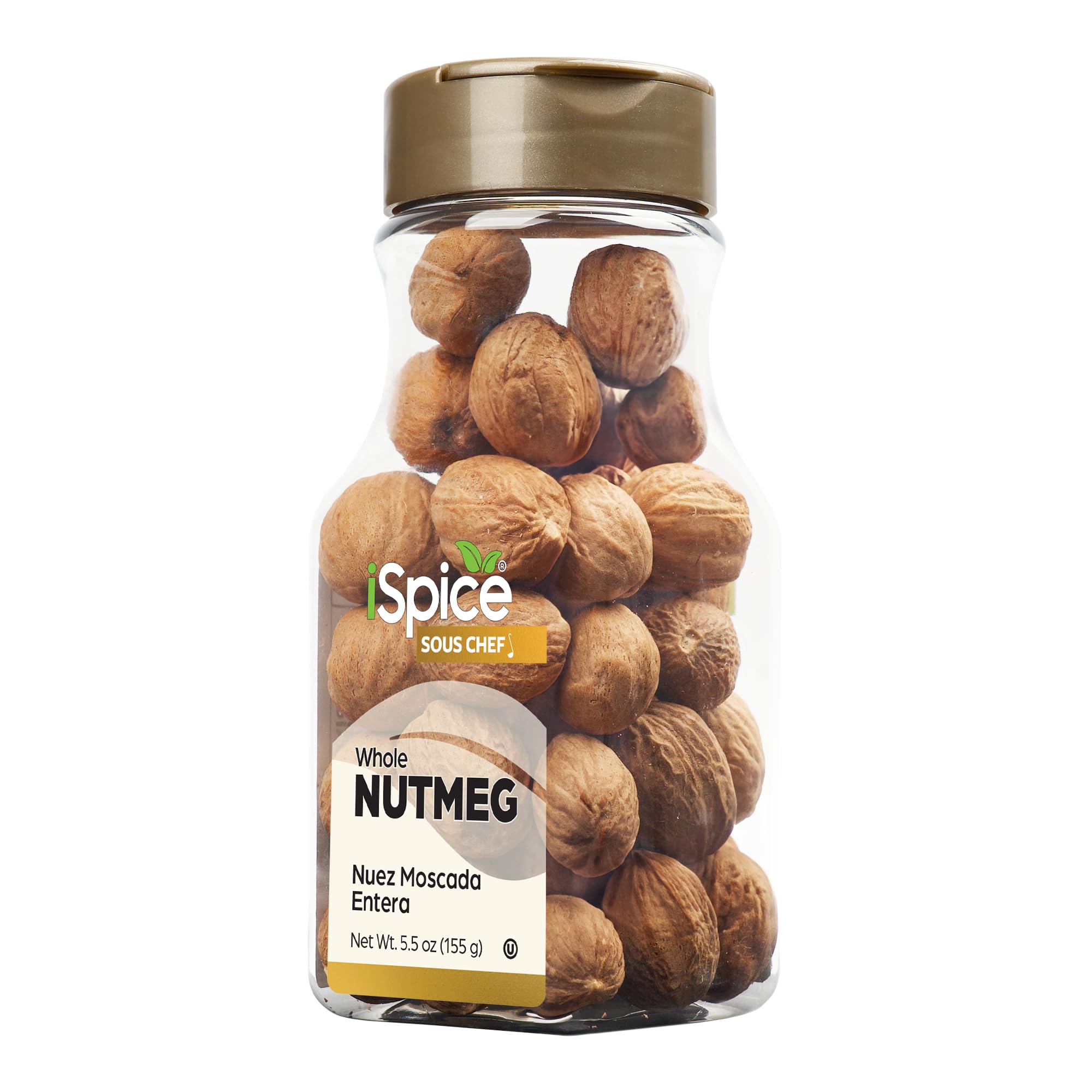 iSpice Whole Nutmeg jar front view with resealable lid for freshness
