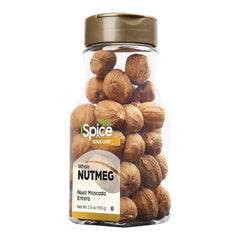 iSpice Whole Nutmeg jar front view with resealable lid for freshness