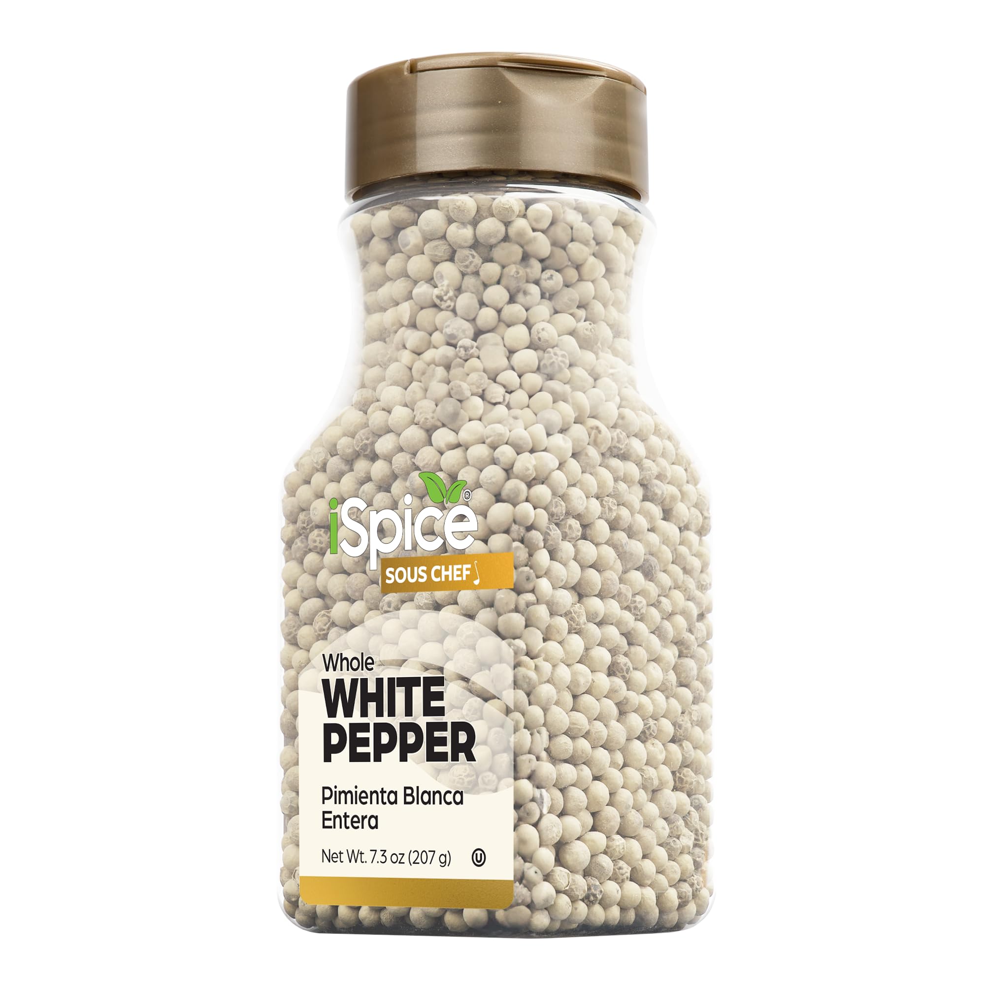 iSpice Whole White Peppers bottle front highlights premium packaging for fresh aroma in cooking.