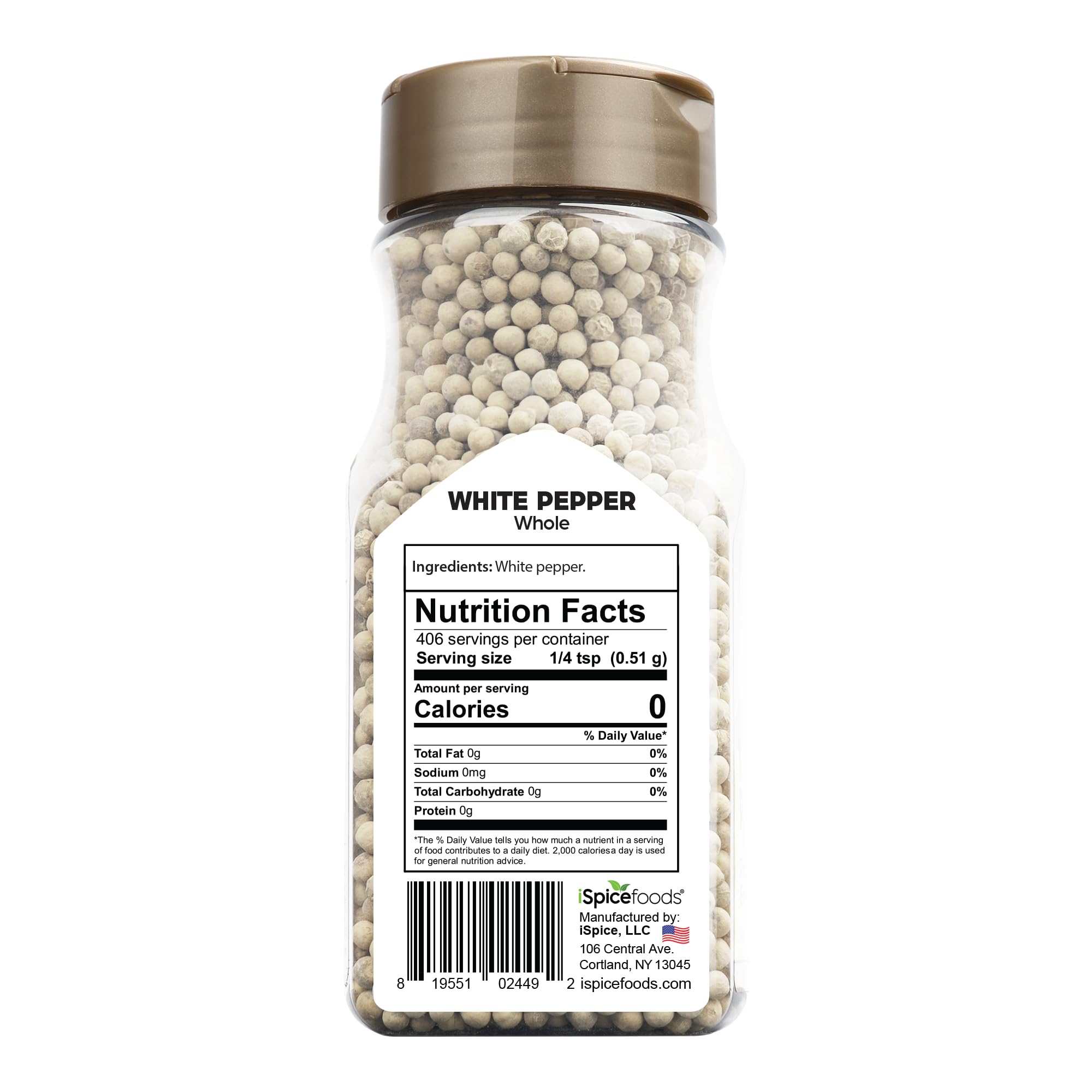 iSpice Whole White Peppers grinder-ready for fresh, nuanced seasoning.