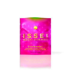Issei Strawberry Mochi Gummies close-up texture, pillowy chewiness.