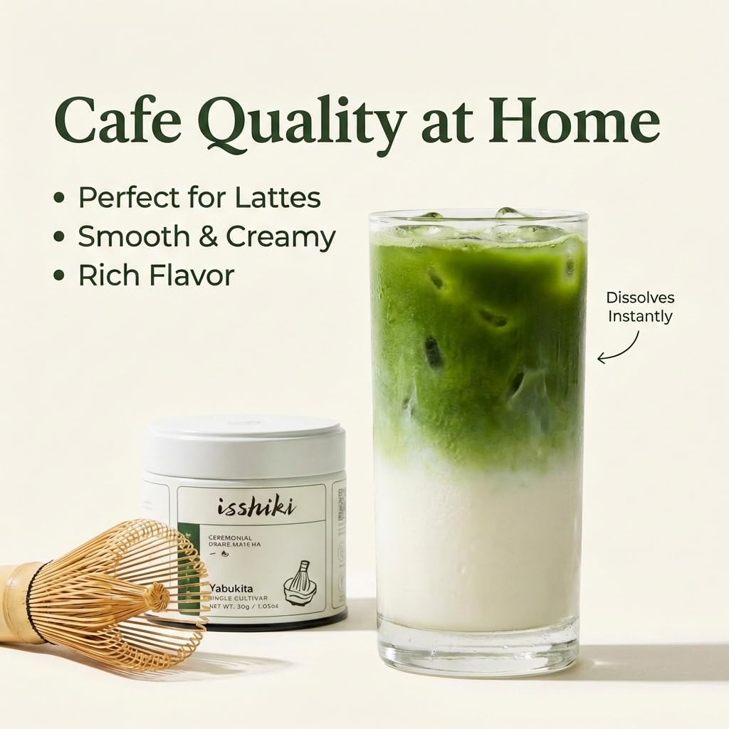 Isshiki Matcha smoothie bowl with vibrant color and energizing boost.