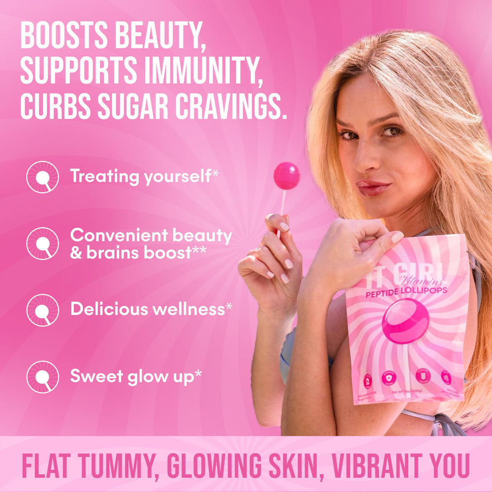 It Girl Vitamins collagen lollipop packaging seal communicates freshness and quality