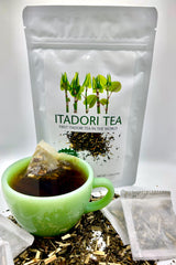 Itadori Tea biodegradable tea bags shown with eco-friendly packaging