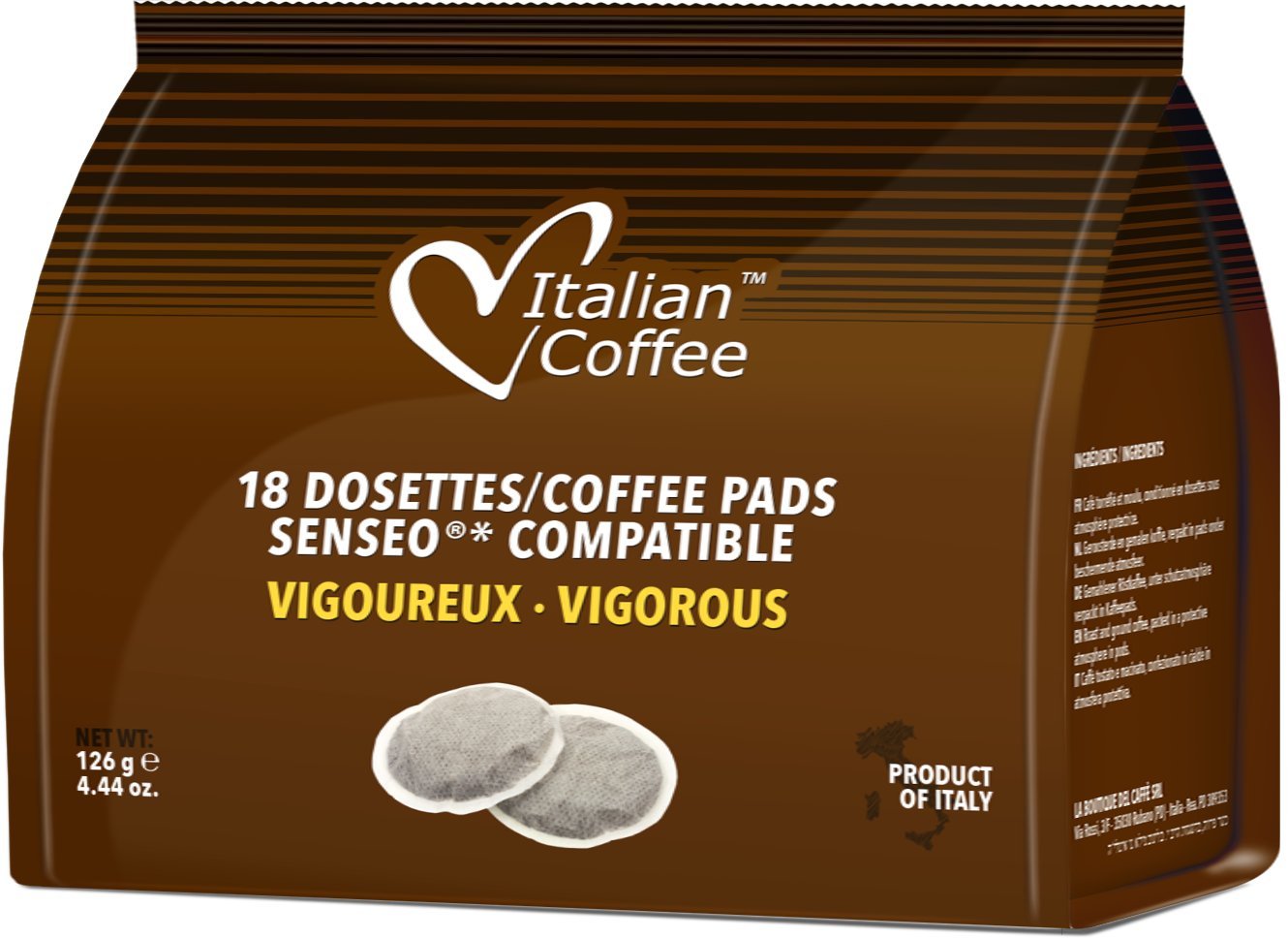 Italian Coffee Senseo pads box label indicating gift-ready packaging