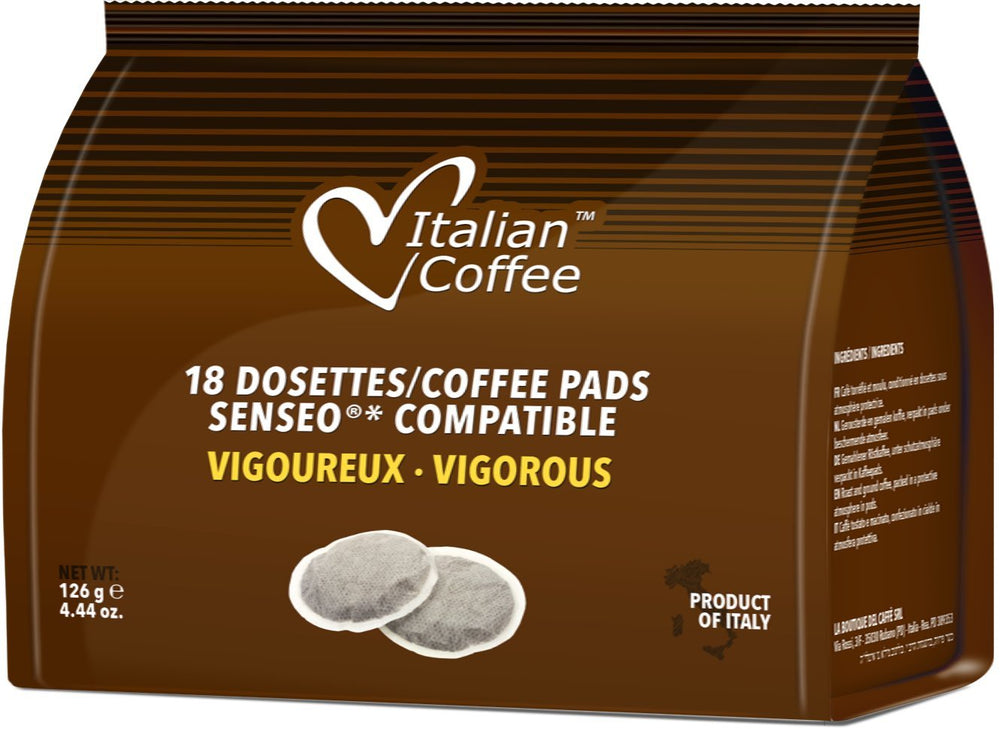 Italian Coffee Senseo pads box label indicating gift-ready packaging
