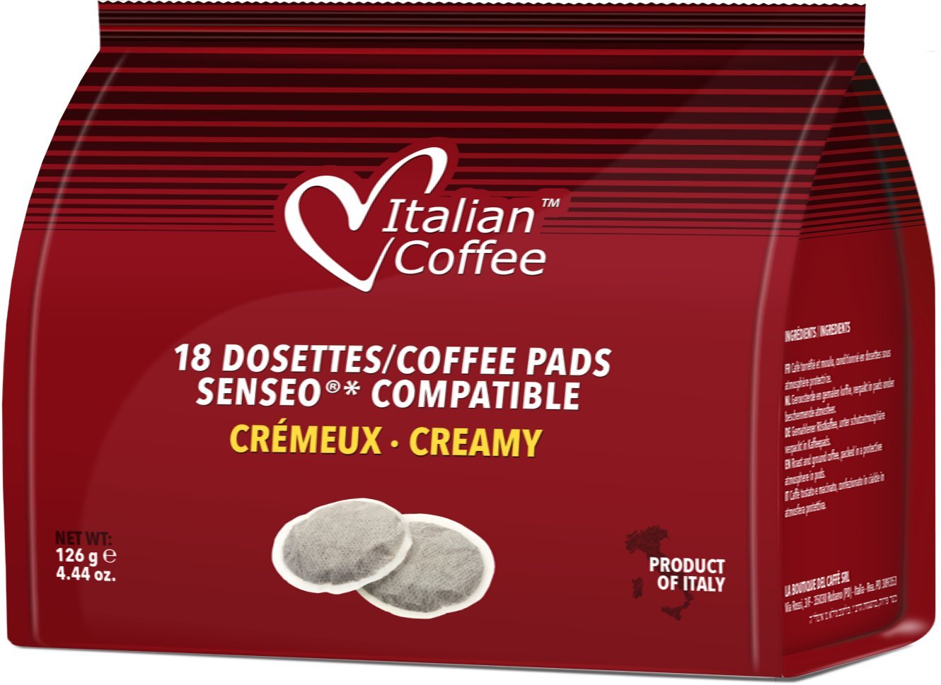 Italian Coffee Senseo pads pods on table for easy selection