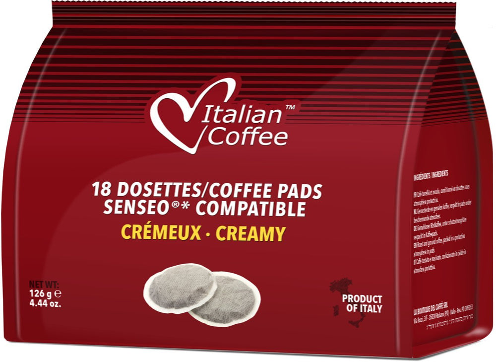 Italian Coffee Senseo pads pods on table for easy selection