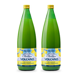 Italian Volcano Lemon Juice bottle front view, pure Sicilian juice for cooking.