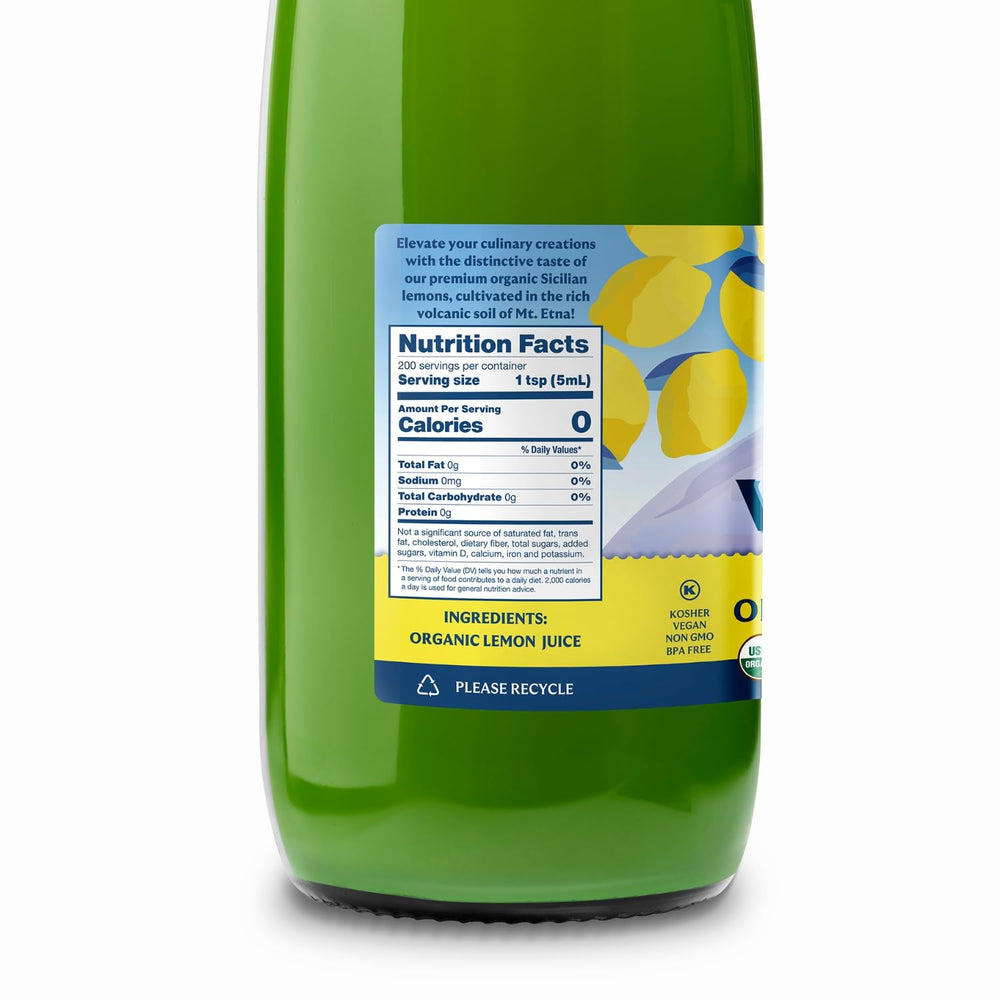 Italian Volcano Lemon Juice bottle on counter ready to mix
