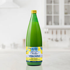 Italian Volcano Lemon Juice label close-up shows organic, preservative-free ingredients.