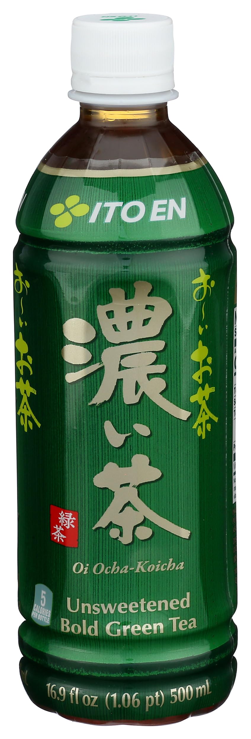 Ito En Oi Ocha Unsweetened green tea bottle front, bold flavor on display