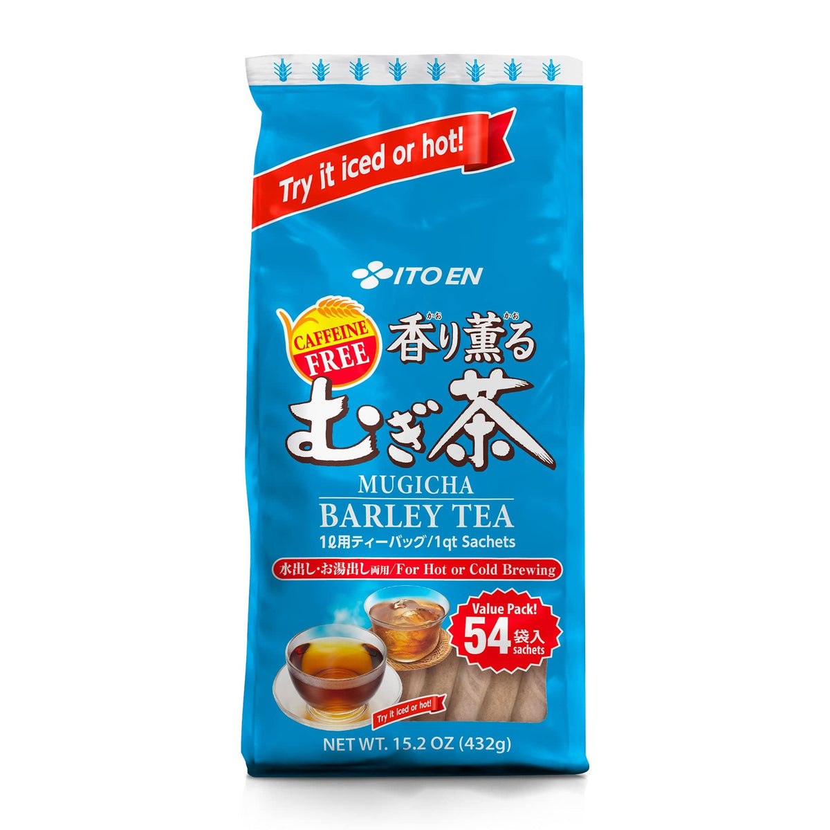 ITO EN Mugicha tea bags in a 54-count box delivering caffeine-free refreshment.