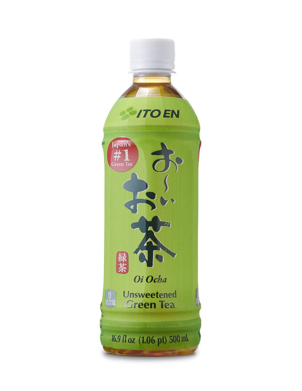 Ito En Oi Ocha unsweetened bottle front showing zero calories and clean label