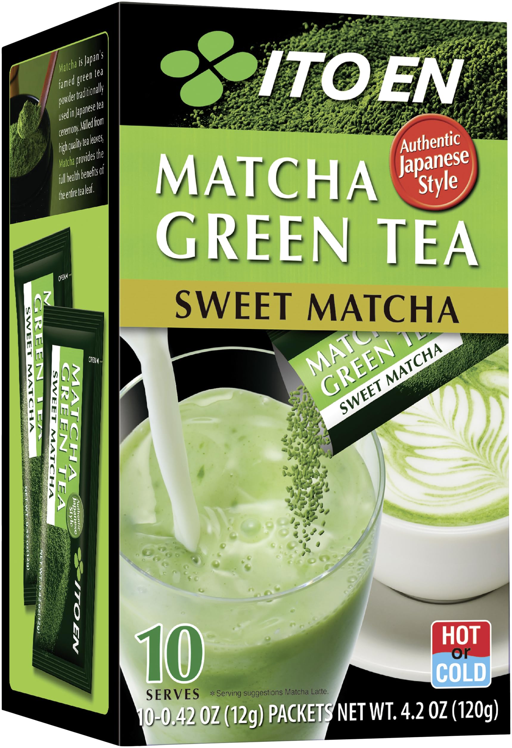 Ito En Sweet Matcha Powder Sticks in a box for quick, convenient preparation.